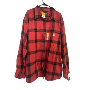 Carhartt Men's Red Black Plaid Loose Fit Flannel Button Down Shirt Size 2XL NWT